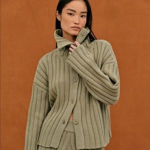 SOURCEUNKNOWN stand collar rib cardigan